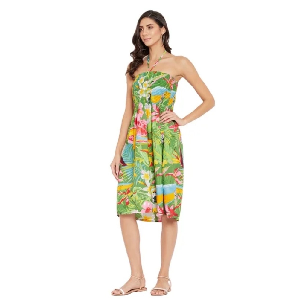 Beach Bathing Suit Cover Up Tropical Parrot Halter Neck Pull On Dress Women's 2X